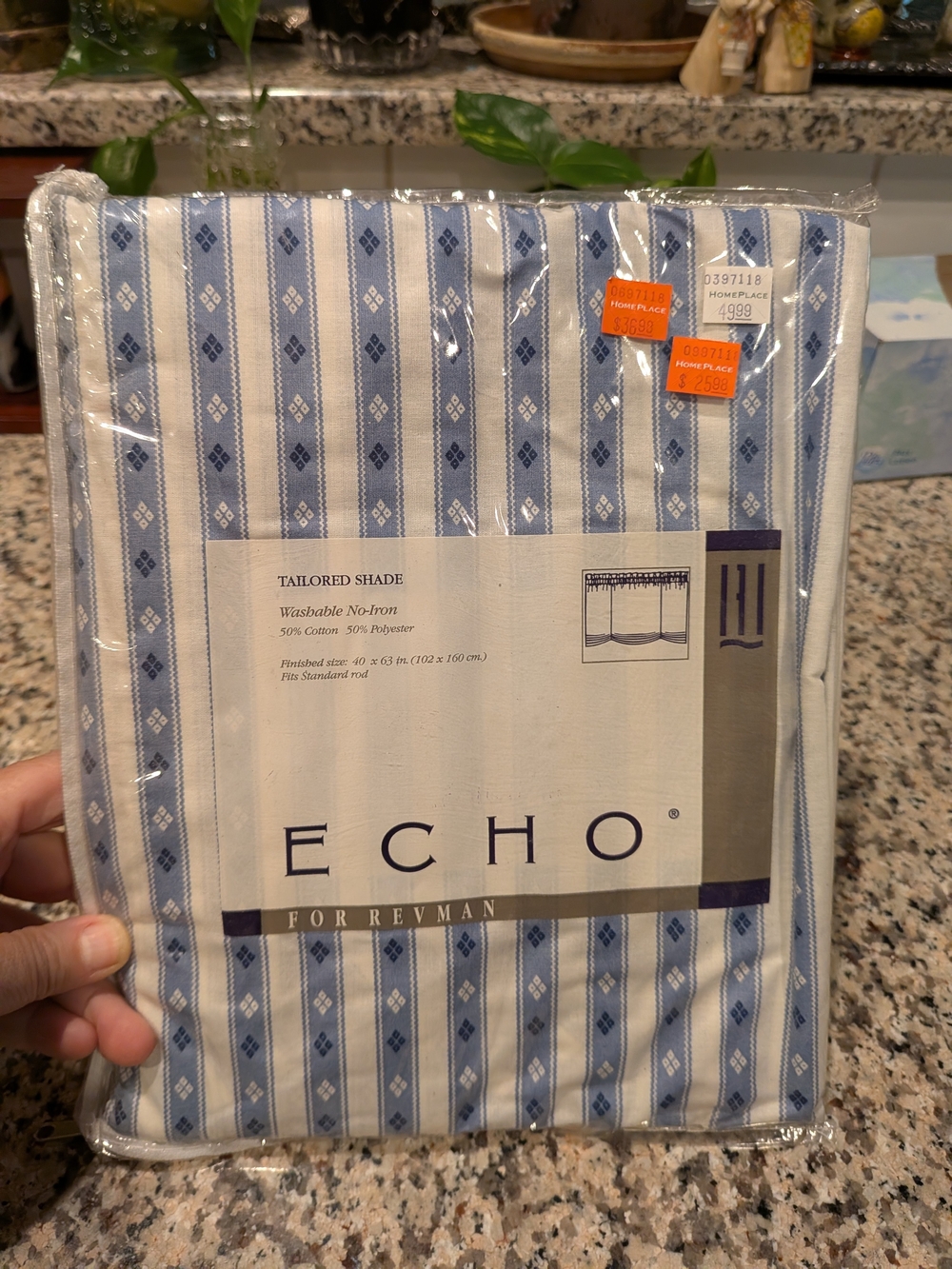 Echo for Revman Blue White Striped Tailored Curtain Panel Shade 40x63 NOS Vtg
